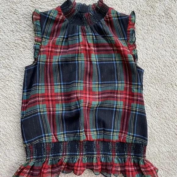 NWT J Crew Sleeveless Mockneck Top in Gilded Stewart Tartan Plaid AW895 Size 00 - Picture 4 of 9